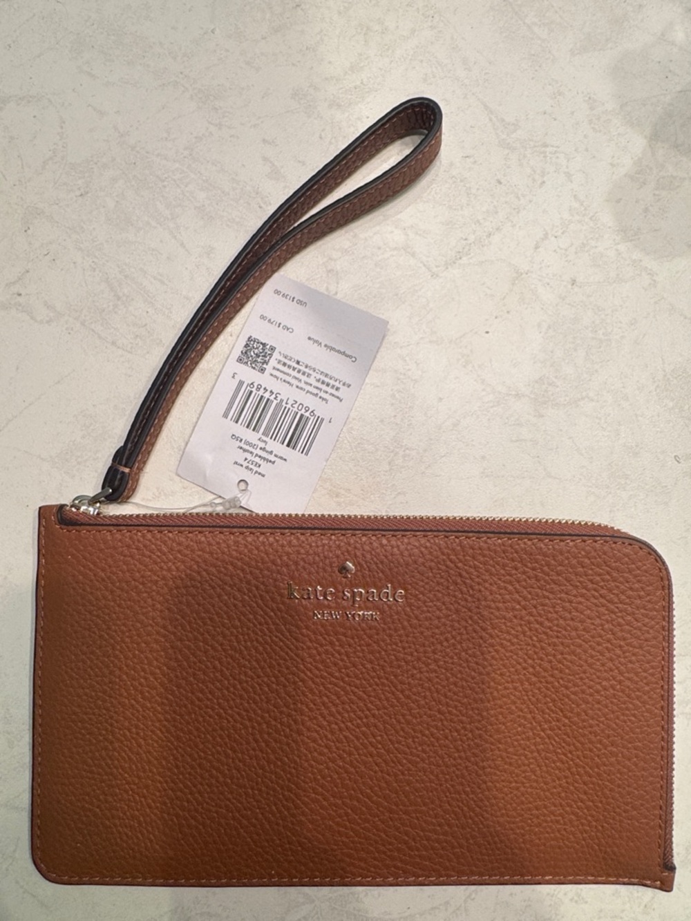 kate spade Lucy Med Tan Leather Zip Wristlet